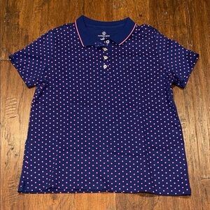 Brand New! Medium Lands' End Polo Shirt - Navy and Pink Dots